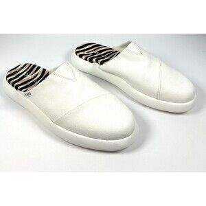 Toms Shoes Womens 9.5 Alpargata Mallow Mules White Canvas Round Toe Comfort